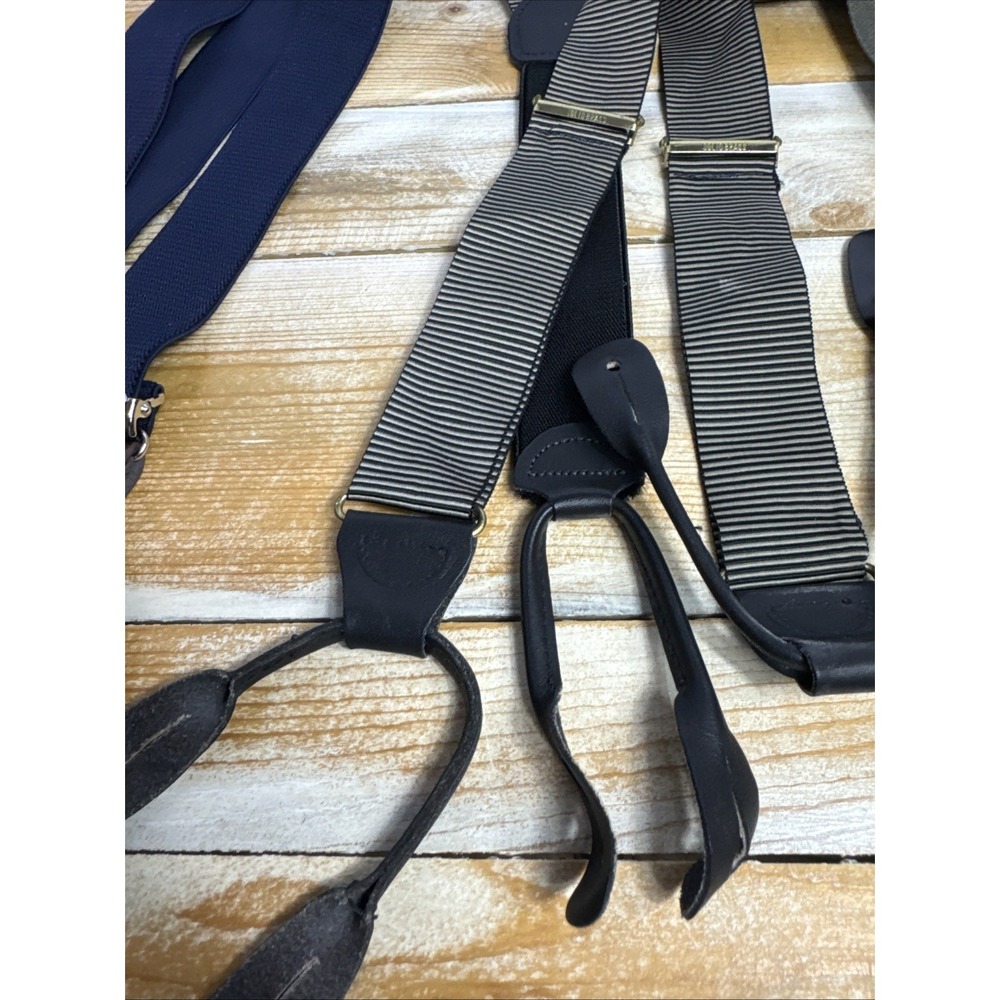 Mens Suspenders Stretch Leather Button On Style Brass Adjustable Lot of 3 - Picture 3 of 9